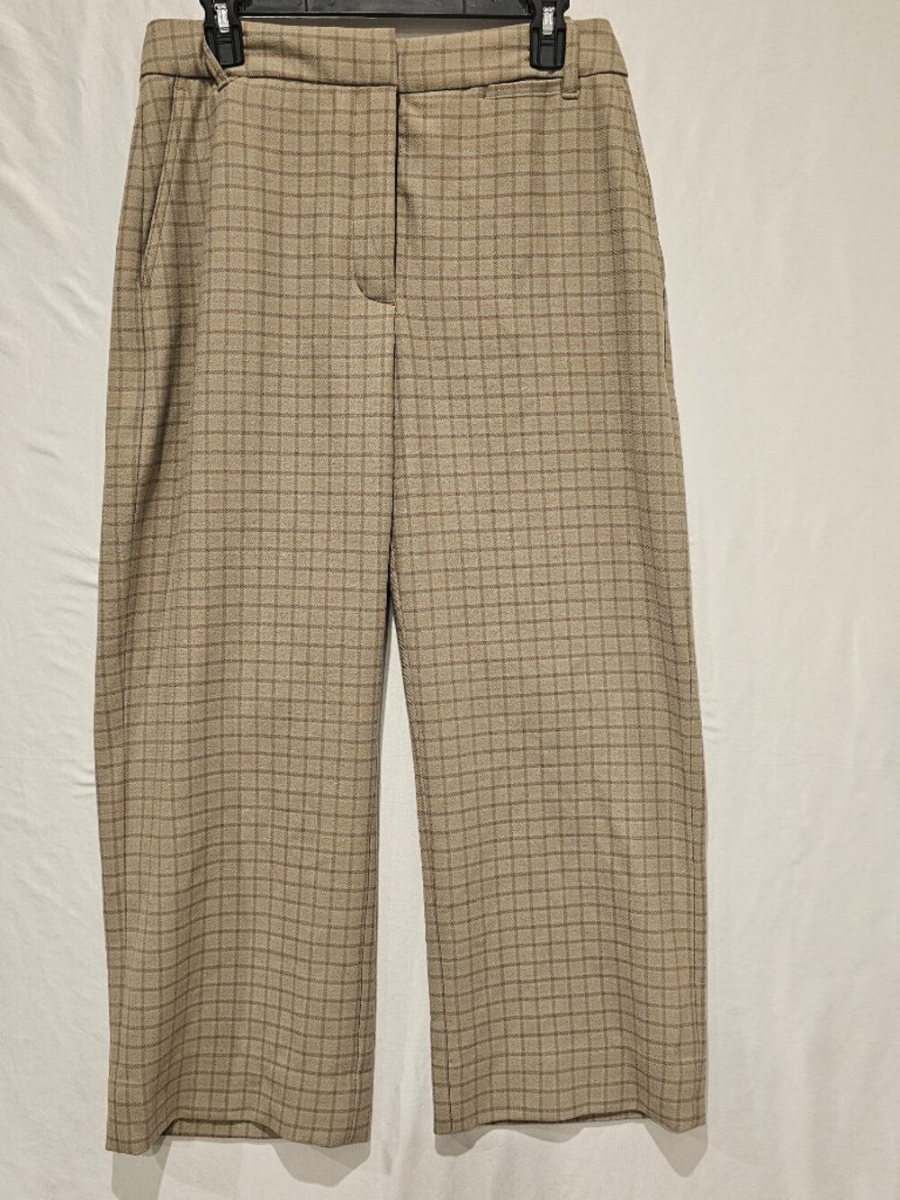 Aritzia Wilfred Effortless Cropped Plaid Pants 10 Wide Leg Trouser Tan Brown